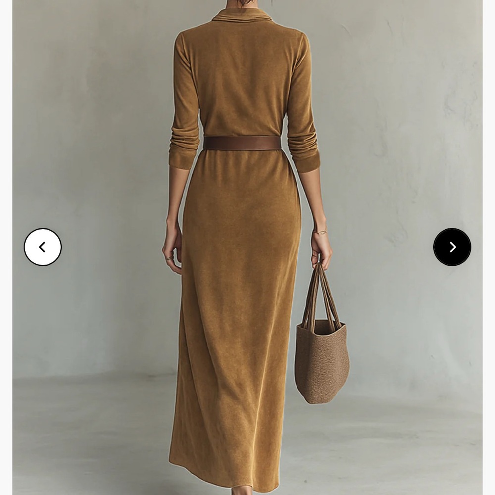Chic Long Sleeve Tan Dress